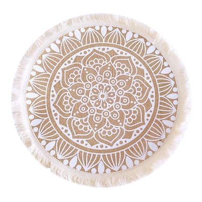 £6.03 • Buy Jute Rustic Tablemats Desk Decor Flower Embroidered Lace Place Mat Round Placema