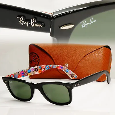 £145 • Buy Ray-Ban Wayfarer Prints Sunglasses Black Series 4 Buttons RB 2140 1052 240123