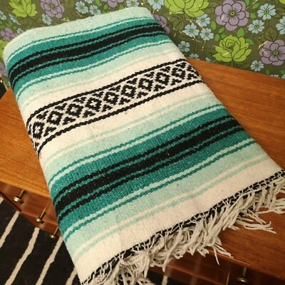 £19.99 • Buy Green Mexican Woven Stripy Falsa Yoga Beach/Picnic Blanket / Throw