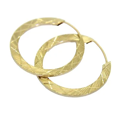 9ct Yellow Gold Diamond Cut Flat Hoop Earrings • £125