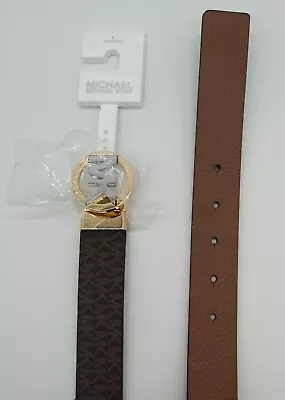 Michael Kors LEATHER Twist Reversible Belt 1 1/4  Brown Gold MK Buckle Sz L NWT! • $29.95