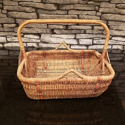 Vintage Wicker Wood Hand Woven Multi Color Gathering Basket Rectangle W/Handles • $35