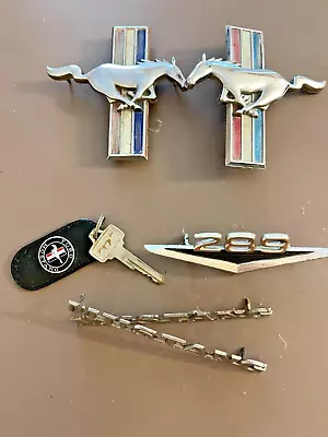 Original 65-66 Mustang Car Emblems Tri Bar Running Pony Pair Lettering & 289 Key • $149.99