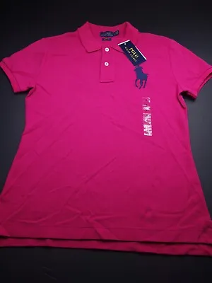 New Polo Ralph Lauren Womens Skinny Fit Shirt -s Magenta Pink Blue Big Pony Golf • $21.55