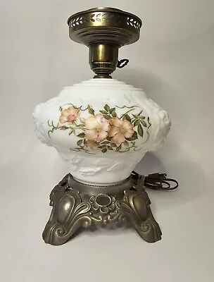 Vintage Hurricane Milk Glass Globe Floral Gone With The Wind Lamp Base • $65