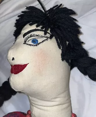 Stunning Vintage Mid-Century Handmade Rag Doll Embroidered Face Yarn Hair • $0.90