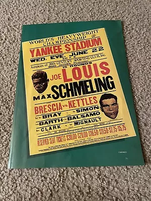 Vintage JOE LOUIS Vs. MAX SCHMELING 1938 Boxing Promo Print Photo Clipping 1980s • $6.99