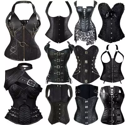 £25.79 • Buy Black Steampunk Gothic Waist Trainer Boned Corset  Bustier Overbust Basques Tops