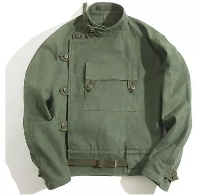 Men's Vintage Swedish Motocycle Jacket Cotton Army Military Workwear Green Coat • $74.99