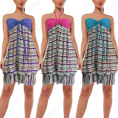 £4.99 • Buy New Womens Striped Print Multiway Boobtube Beach Dress Ladies Summer Cover-up