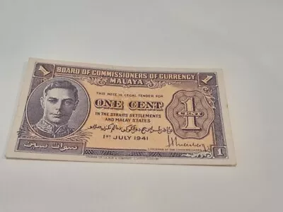 Malaysia - 1941 One Cent Banknote In Extra Fine Condition • $22.73