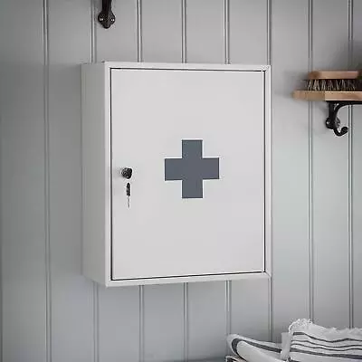 Medicine Cabinet 3 Tier Wall Mounted Steel Storage Furniture Medical Lockable UK • £64