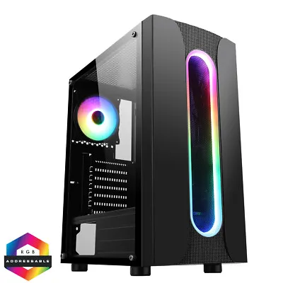 CIT Sauron Midi Tower ATX Gaming PC Case 120mm RGB Ring Tempered Glass LED Fan • £46.86