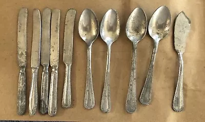 Vintage 10P CHILD ALUMINIUM TOY FLATWARE SET Metal GERMANY Pretend Play Utensils • $8.88