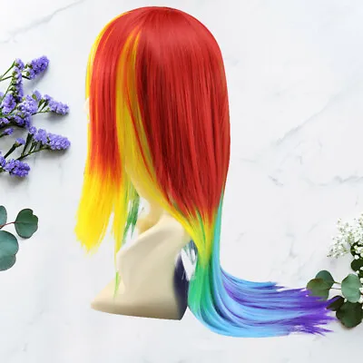 1 PC Carnival Costume Accessories Rainbow Cosplay Wig Rainbow Straight Wig • £11.05