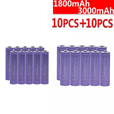 10Pcs AA 3000mAh+10Pcs AAA 1800mAh 1.2V NiMH Purple Rechargeable Batteries Set • $13.58