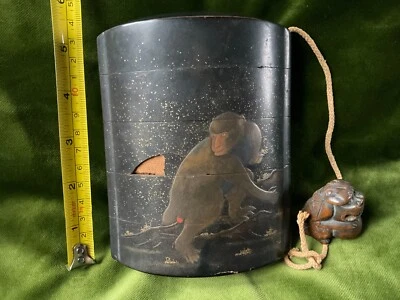 £215 • Buy Very Large JAPANESE ANTIQUE INRO & NETSUKE  SIGNED 14.5 Cm Tall X 11 Cm Wide