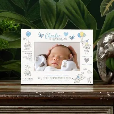 Personalised Baby Boy Photo Frame With Birth Details And Cute Elephant C58-19 • £14.99