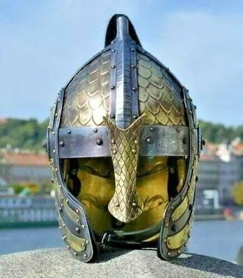 18GA SCA LARP Medieval BOGATO ENGRAVED FANTASY Norman Viking Helmet Replica Helm • $157.09