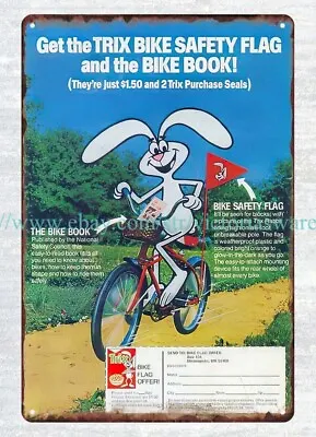 1950s Trix Cereal Breakfast Bike Safety Flag Metal Tin Sign Decorating Ideas • £18.21