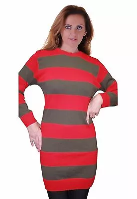 £10.45 • Buy Womens Halloween Red And Green Freddy Krueger Fancy Dress Strippe Knitted Jumper