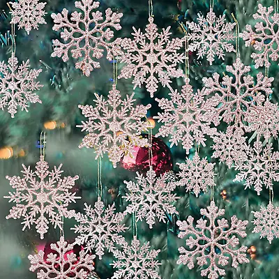 36 Pack Plastic Rose Gold Snowflake Ornaments Christmas Winter Decorations Hang • $14.78