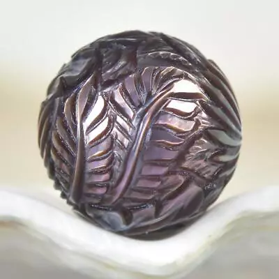 $122 • Buy Carved 10.70 Mm Tahitian South Sea Pearl Charcoal Black Round Undrilled 1.60 G