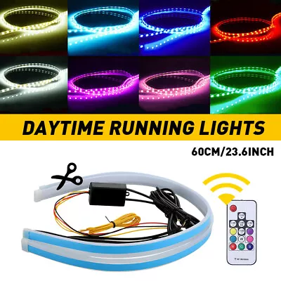 2x 60CM RGB Slim Sequential Flexible LED Turn Signal Strip Remote Headlight EOJ • $15.49