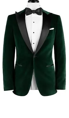 Men's Tuxedo Jacket Green Velvet Blazer Slim Fit One Button Party Wear Coat • $124