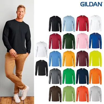 Gildan Ultra Cotton Adults Long Sleeve T-Shirt 2400 - Men's Plain Crew Neck Top • £10.99