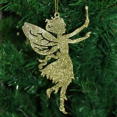 Pack Of 6 Glitter Fairy Christmas Tree Hanging Pendant Decorations - 3 Colours • £4.99