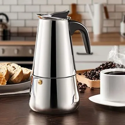 6 Cup Espresso Maker Cup Stove Top Coffee Percolator Moka Pot Stainless Steel • £8.45