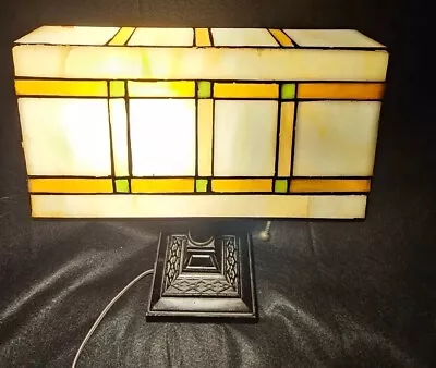 Bankers Bronze Lamp With Tiffany Stained Slag Glass Mission Style Shade Read  • $69.95
