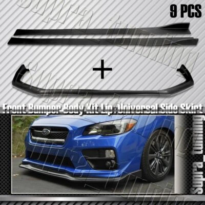 $88.88 • Buy FIT 2015-2021 SUBARU WRX STI BLACK FRONT Bumper LIP + Side Skirt Rocker Splitter