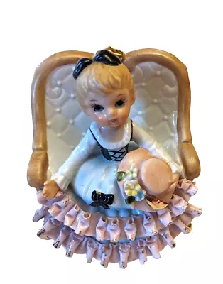 Vintage Ruffle Girl In A Large Chair Figurine  Lefton? Napco? TW-118 • $24.99