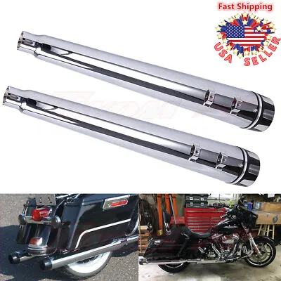 4  Chrome Megaphone Slip-On Mufflers Exhaust Pipes 1995-2016 Harley Touring USA • $155.99