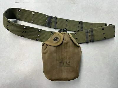 1943 Us Army Military Holder W/ Metal Aluminum Water Canteen & Belt • $30