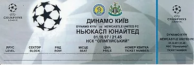 TICKET: Dynamo Kiev Ukraine V Newcastle United (UEFA Champions League) 1997/1998 • £7.99