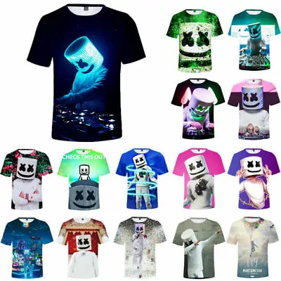 Children's Marshmelo T-shirt DJ Mask Music 3D Printed Short Sleeve Sports Top • £9.99