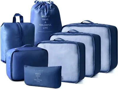 $22.99 • Buy 7Pcs Packing Cubes Travel Pouches Luggage Organiser Clothes Suitcase Storage Bag