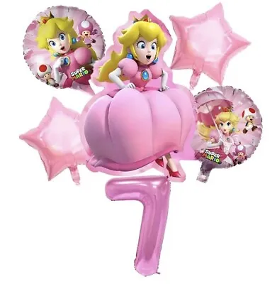 Princess Peach 7th Birthday Balloon Set Party Decorations Age 7 Kids Girls MARIO • £7.99