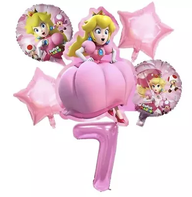 Princess Peach 7th Birthday Balloon Set Party Decorations Age 7 Kids Girls MARIO • £7.99