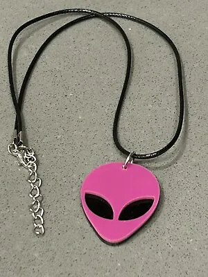 UFO Collection: Acrylic Purple Alien Head Pendant Necklace With Neck Cord • $4