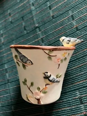 Yankee Candle Ceramic Votive Holder Multicolor Birds Butterflies Flowers Nature • £14.46