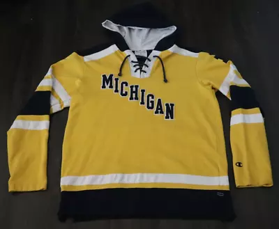 Champion Michigan Wolverines Hockey Hoodie Lace Up Sweatshirt Adult Medium M • $25.49