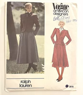 Vintage Vogue American Designer Ralph Lauren Size 12 Skirt Jacket Sewing Pattern • $5