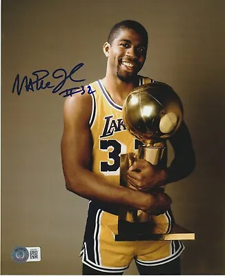 MAGIC JOHNSON (L.A. Lakers) Signed 8x10 Trophy PHOTO Beckett Auth BAS • $99.95