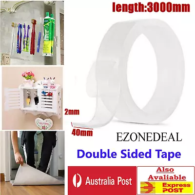 Double Sided Adhesive Washable Traceless Gel Tape Stick To Glass Metal Tiles • $14.99