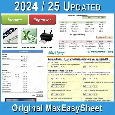 Bookkeeping Accounts Tax Spreadsheet Business Sole Trader Self Employed Excel  • £7.99