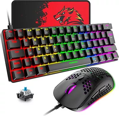 ZIYOU LANG Mechanical Keyboard And Mouse Set 60% 62 Keys RGB Rainbow For PC/XBOX • $42.99